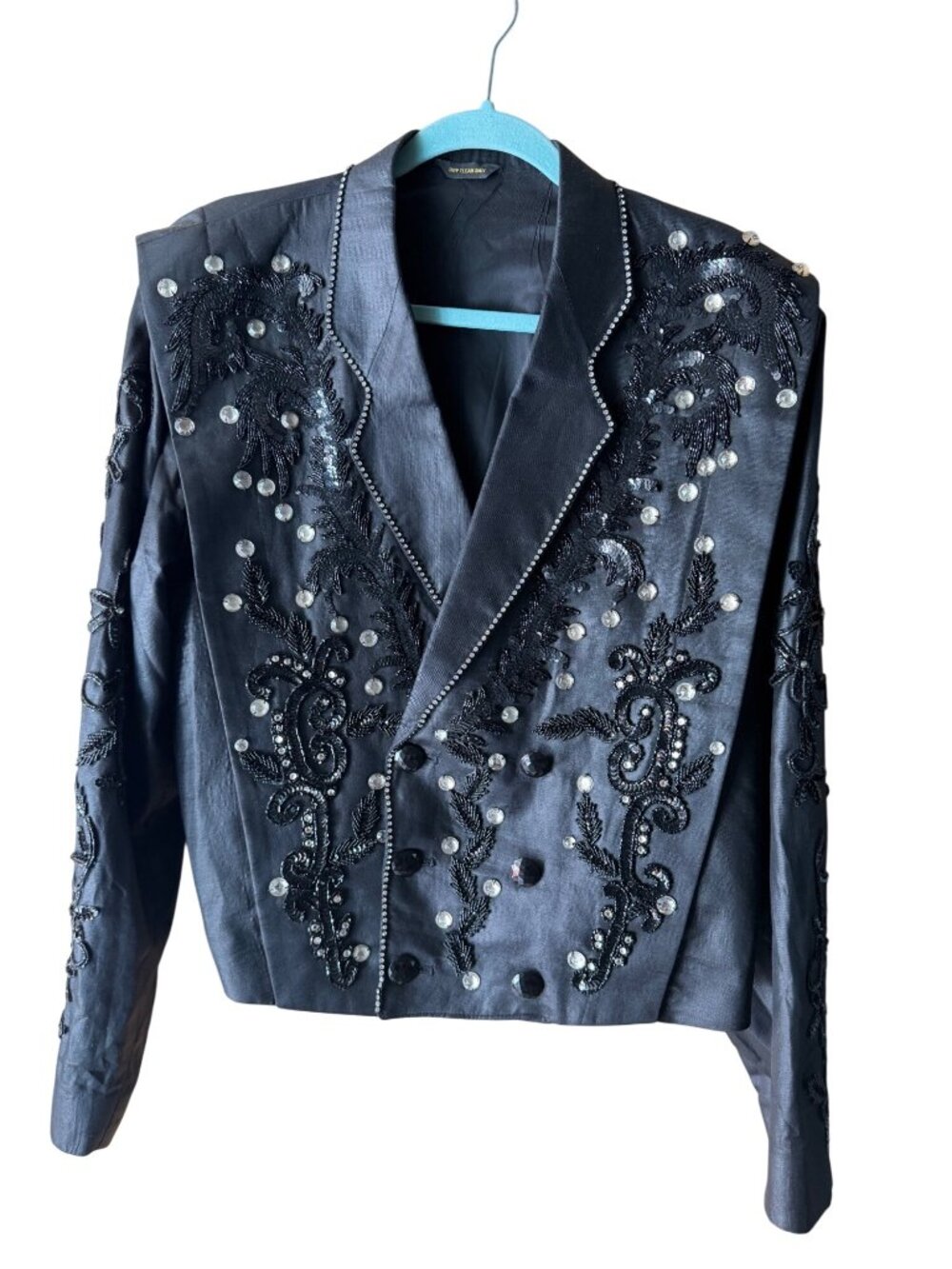 Cotler Mens Cropped Embellished Statement Jacket Size 42 Black Vintage Glam Rock